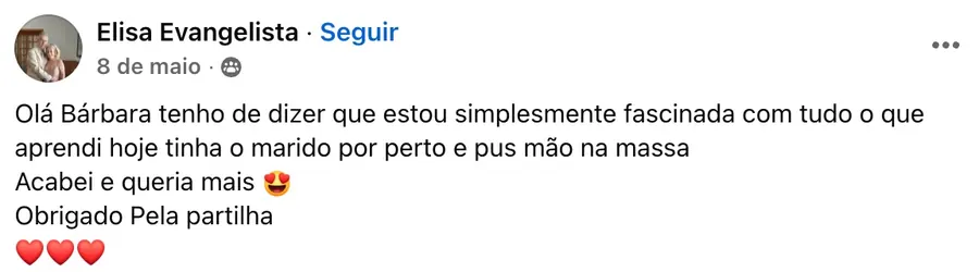 Mensagem de uma aluna do curso rápido